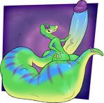  2015 anthro butt gecko gex gex_(series) green_scales hyper hyper_penis lizard male penis reptile rubberskunktoo scales scalie solo tail_vore vein video_games vore 