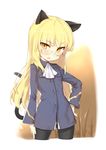  animal_ears black_legwear blonde_hair blush cat_ears cat_tail glasses hand_on_hip kylin long_hair looking_at_viewer open_mouth panties panties_under_pantyhose pantyhose perrine_h_clostermann solo strike_witches tail underwear white_panties world_witches_series yellow_eyes 