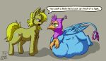 abdominal_bulge ambiguous_gender ambiguous_prey avian earth_pony english_text equid equine feral feral_pred gryphon gyro_feather gyrotech hasbro hi_res horse male male_pred mammal my_little_pony mythological_avian mythological_creature mythology oral_vore pony same_size_vore silent_e text vore