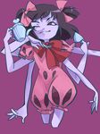  1girl bow extra_arms extra_eyes fangs monster_girl muffet purple_skin ribbon solo spider spider_girl tea teapot twintails undertale 