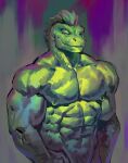 2026 abs abstract_background anthro biceps big_muscles broad_shoulders closed_smile deltoids digital_drawing_(artwork) digital_media_(artwork) front_view full_version_at_paywall green_body green_eyes green_hair green_pupils green_sclera hair half-length_portrait hi_res kingarthur_i lizard looking_at_viewer male male_anthro monotone_body mouth_closed muscular muscular_anthro muscular_male nipple_piercing nipple_ring nipples non-mammal_nipples nude nude_anthro nude_male obliques pecs piercing portrait pupils reptile ring_piercing scalie serratus smile smiling_at_viewer snout solo trapezius