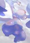 2026 3_toes absurd_res anthro areola big_breasts black_nose blush bodily_fluids breasts claws clitoris feet female female_anthro fur generation_5_pokemon genitals hi_res kob-a mienshao nintendo open_mouth pink_areola pokemon pokemon_(species) pokemorph purple_body purple_fur red_eyes solo sweat sweatdrop tail toe_claws toes vulva whiskers white_body white_ears white_fur white_tail yellow_body yellow_fur
