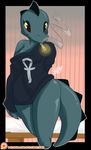  2017 ankh bea_(nitw) bottomless breasts clothed clothing crocodile crocodilian female furryruisu night_in_the_woods off_one_shoulder reptile scalie smoking solo wide_hips 