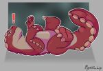 conrad_(drag'n_wash) drag'n_wash dragon exclamation_point feral gator_dragon_games hi_res looking_at_viewer lying male mystic_lip mythological_creature mythological_scalie mythology naelstrof_(publisher) on_back quadruped scalie solo surprised