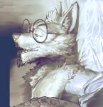 2026 ambiguous_form ambiguous_gender anthro bust_portrait canid censored cropped digital_drawing_(artwork) digital_media_(artwork) duo eyebrows eyewear full_version_at_paywall fur glasses hi_res kingarthur_i looking_at_object lying male male_anthro mammal narrowed_eyes nude_anthro nude_male on_back open_mouth open_smile pointy_ears portrait prick_ears restricted_palette round_glasses scalie side_view smile snout solo_focus uncensored_version_at_paywall wearing_glasses wizard_(kingarthur_i)