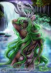  antlers bathing butt cervine deer deer_butt evaron firefly forest hair horn hot_spring long_hair looking_at_viewer mammal moonlight moss mountain nude rear_view tasteful_nudity toxi_de_vyne_(artist) tree water waterfall 