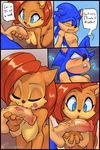  &lt;3 2018 anthro big_breasts biting_lip blue_eyes breasts chipmunk comic english_text eyes_closed female green_eyes hair hedgehog kissing long_hair male male/female mammal one_eye_closed penis penis_kissing rodent sally_acorn sonic_(series) sonic_the_hedgehog speech_bubble text thefuckingdevil vein veiny_penis 