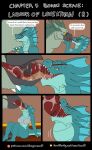 4_fingers 5_panel_comic anthro anthro_prey aquatic aquatic_dragon avian beak black_stripes bodily_fluids bottomless bra bra_only clothed clothing coalt comic dialogue digit_ring dragon emeralyn_(rimentus) english_text eyes_closed eyewear female female_pred feral feral_pred finger_ring fingers frill_(anatomy) fully_inside fur furaffinity furaffinity_logo furgonomic_eyewear furgonomics furred_dragon furred_scalie glasses green_body green_eyes group gryphon hand_on_beak hand_on_neck head_crest head_first head_frill head_in_mouth hi_res jewelry larger_pred male male_prey multiple_scenes mythological_avian mythological_creature mythological_scalie mythology neck_bulge oral_vore orange_eyes page_number partially_inside patreon patreon_logo prey_transfer pronounced_browridge red_body red_fur rimentus rysindra_(rimentus) saliva saliva_covered saliva_string scalie sharp_teeth sitting sitting_on_ground size_difference soft_vore stripes tan_body tan_fur teal_body teal_scales teeth text trio underwear underwear_only url vore wingless_dragon yellow_eyes