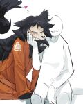 2024 4:5 absurd_res ambiguous_gender anthro biped black_body black_fur black_hair blush bone canid clothing cuddling digital_media_(artwork) duo faces_touching fur hair heart_symbol hi_res human human_on_anthro interspecies jumpsuit male mammal murace4 orange_clothing orange_jumpsuit scp-1471-a scp_foundation skull skull_head