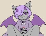 anthro balls black_nose bodily_fluids bottomless censor_bar censored censored_genitalia censored_penis clothed clothing cum cute_fangs demon domestic_cat ejaculation fangs felid feline felis femboy fur genital_fluids genitals grey_body grey_fur hair horn humanoid_genitalia humanoid_penis ineffective_censorship male mammal one_eye_obstructed penis purple_clothing purple_eyes purple_hair purple_horn purple_topwear purple_wings rubiru_(furrykeshin) smile smiling_at_viewer solo succubus sweater teeth toaru_nidan topwear urethra wings