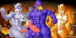  abs anthro avian balls big_penis building canine car cum erection falco_lombardi fight fox fox_mccloud group macro male mammal muscular nintendo pecs penis soliscanis star_fox vehicle video_games wolf wolf_o&#039;donnell 