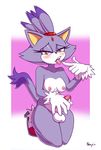  balls blaze_the_cat blush breasts clothing dickgirl erection fangs feline footwear fur gloves hairband high_heels intersex kneeling lavender_fur mammal multicolored_fur neayix nipples penis pointing purple_fur shoes sonic_(series) tongue tongue_out white_belly 
