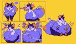 2025 4_fingers 5_panel_comic :3 accessory alternate_color alternate_species ambiguous_gender anthro bashful belly belly_grab big_belly big_eyes big_tail black_hair blaze_(marking) blue_body blue_fur blue_ribbon blush blush_lines braixen chewing claws colorful_theme cookie countershading cute_fangs ellipsis emanata english_text eyelashes facial_markings fangs feederism feeding finger_claws fingers fluffy food fur generation_6_pokemon group hair half-closed_eyes hand_on_belly hand_on_own_belly head_markings heart_symbol hi_res holding_food holding_object huge_belly huge_tail hungry hyper hyper_belly josh_(serafphim) kneeling lidded_eyes male_(lore) markings mostly_nude mostly_nude_ambiguous mostly_nude_anthro motion_lines narrowed_eyes necktie necktie_only nintendo obese obese_ambiguous obese_anthro offering_food one_fang onomatopoeia orange_pawpads overweight overweight_ambiguous overweight_anthro pants_(marking) pawpads petting pleading_eyes pokemon pokemon_(species) pokemon_contest pseudo_clothing restricted_palette rounded_snout ruff rumbling_stomach sequence serafphim shaded shiny_pokemon simple_shading snout solo_focus sound_effects sparkles speech_bubble standing tail tail_motion tailwag teeth text toe_claws weight_gain weight_gain_sequence