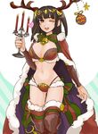  bikini black_hair boots breasts brown_footwear brown_legwear cape christmas cleavage fire_emblem fire_emblem:_kakusei fire_emblem_heroes knee_boots large_breasts long_hair looking_at_viewer navel one_eye_closed open_mouth red_legwear santa_costume smile solo swimsuit tharja thighhighs_under_boots thighs tiara tnmrdgr two_side_up white_background 