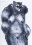 anthro breasts female fur hi_res jewelry lirietrai mammal markings navel necklace necklace_only nipples nude nude_anthro nude_female procyonid raccoon ring_(marking) ringed_tail smile solo striped_markings striped_tail stripes tail tail_markings tooth_necklace tosca_(baron03) whiskers