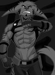  2017 abs anthro belt biceps clothing fur hair hi_res lombax male mammal marsel-defender monochrome muscular muscular_male pants ratchet_and_clank stripes video_games 