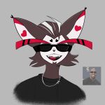 1:1 1nce absurd_res accessory anthro eyewear hazbin_hotel hellaverse hi_res husk_(hazbin_hotel) kanye_west male reference_image shaded simple_background simple_coloring simple_shading solo sunglasses