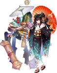  alternate_costume black_hair bomb cannon full_body garuku hair_between_eyes hair_ornament holding holding_umbrella japanese_clothes kimono long_hair looking_at_viewer official_art oriental_umbrella oshiro_project oshiro_project_re purple_eyes rope sandals shigisan_(oshiro_project) shimenawa sidelocks smile solo transparent_background umbrella wide_sleeves 