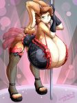  2015 amber_eyes anthro anthrofied bent_over big_breasts breasts brown_fur clothing female fishnet fishnet_legwear fur gloves hair hi_res huge_breasts hyper hyper_breasts lagomorph leggings legwear leonkatlovre lingerie mammal pole rabbit solo stripper_pole 