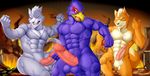  abs anthro avian balls big_penis building canine car erection falco_lombardi fight fox fox_mccloud group macro male mammal muscular nintendo pecs penis soliscanis star_fox vehicle video_games wolf wolf_o&#039;donnell 