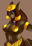  aladdin angelbreed animal_ears armpits bedroom_eyes breasts brown_hair cat claws disney eyeshadow feline female fur green_eyes hair hat looking_at_viewer makeup mammal mirage plain_background scarab 