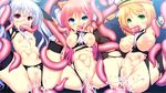  3girl all_the_way_through pink_hair stomach_bulge tentacle white_hair 