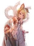  animal_ears bare_shoulders black_legwear blonde_hair blush bow_(bhp) braid breasts detached_sleeves dog dog_ears erune granblue_fantasy japanese_clothes long_sleeves open_mouth pantyhose pelvic_curtain rope shimenawa short_hair simple_background sketch small_breasts smile solo vajra_(granblue_fantasy) white_background wide_sleeves 