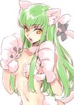  :o alternate_costume animal_ears bangs bare_shoulders black_ribbon blush breasts c.c. cat_ears cat_tail cleavage code_geass creayus detached_collar eyebrows_visible_through_hair fur_collar gloves green_hair hands_up kemonomimi_mode long_hair looking_at_viewer medium_breasts navel open_mouth paw_gloves paws pink_gloves revealing_clothes ribbon simple_background sketch solo stomach tail tail_ribbon upper_body very_long_hair white_background yellow_eyes 