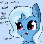 2017 blue_background blue_hair cute dialogue english_text equine eyelashes female friendship_is_magic fur hair headshot_portrait horn makeup mammal mascara multicolored_hair my_little_pony open_mouth open_smile portrait purple_eyes simple_background smile solo teeth text tjpones tongue trixie_(mlp) two_tone_hair unicorn 
