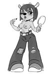  breasts caprine clothed clothing female fur hair lammy_lamb mammal monochrome parappa_the_rapper red_hair sheep topless um_jammer_lammy video_games yellow_fur 