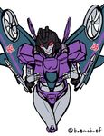  1girl blush decepticon female lips no_humans red_eyes slipstream smile solo transformers weapon wings 