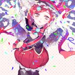  alternate_costume aoichi_io bow cape card danganronpa gloves hair_ornament hairclip hat highres looking_at_viewer new_danganronpa_v3 open_mouth red_hair short_hair skirt solo white_gloves witch_hat yumeno_himiko 