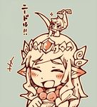  1girl blush_stickers closed_eyes laughing link long_hair miniboy open_mouth pointy_ears princess_zelda size_difference teijiro the_legend_of_zelda the_legend_of_zelda:_the_minish_cap tiara toon_link 