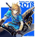  2018 bicycle blonde_hair blue_eyes gloves ground_vehicle link looking_at_viewer male_focus pointy_ears ponytail smile solo spoilers tak_(karasuki) the_legend_of_zelda the_legend_of_zelda:_breath_of_the_wild 