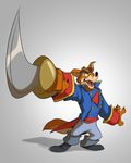 2014 anthro canine clothing disney don_karnage fur male mammal melee_weapon red_wolf spunky sword talespin weapon wolf 