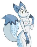  anthro areola blue_fur blue_nose breasts brown_eyes canine chest_tuft cute female fluffy fluffy_tail fur light_blue_fur looking_at_viewer mammal maypul_syrup navel solo tuft 