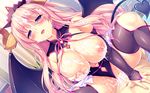  blush boku_to_koi_suru_ponkotsu_akuma breasts censored cum game_cg kiritani_reika long_hair navel nipples no_bra pink_hair purple_eyes ribbons sayori smile spread_legs tail wings 