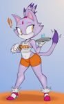  2018 anthro blaze_the_cat breasts clothed clothing digital_media_(artwork) edit eyelashes feline female front_view fur hooters jewelry looking_back mammal ponytail purple_yoshi_draws shirt shorts small_breasts solo sonic_(series) standing tight_clothing 