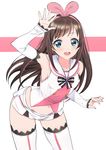  a.i._channel bare_shoulders blue_eyes blush bow breasts brown_hair covered_nipples detached_sleeves eyebrows_visible_through_hair hair_bow hairband highres kizuna_ai long_hair looking_at_viewer medium_breasts midriff multicolored_hair navel niko_(tama) open_mouth pink_bow pink_hair sailor_collar shiny shiny_hair shorts smile solo standing streaked_hair teeth virtual_youtuber white_legwear white_shorts 