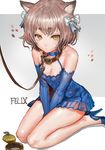  2016 amber_eyes animal_humanoid blush breasts brown_fur brown_hair cat_humanoid clothing collar danann feline felix_argyle female footwear fur hair high_heels humanoid kneeling leash looking_at_viewer mammal re:zero ribbons shoes solo 