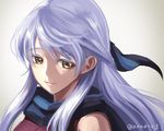  ane-suisei blue_scarf fire_emblem fire_emblem:_akatsuki_no_megami hair_ribbon long_hair micaiah ribbon scarf silver_hair simple_background smile solo white_background yellow_eyes 