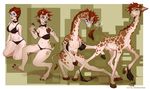  bra clothing eyewear female feral giraffe glasses hair hooves kikimochan mammal panties red_hair short_hair teats torn_clothing transformation underwear 