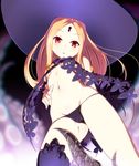  :o abigail_williams_(fate/grand_order) bangs black_bow black_hat black_legwear black_panties blush bow breasts cameltoe danpu fate/grand_order fate_(series) forehead from_below groin hat highres keyhole long_hair looking_at_viewer lowleg lowleg_panties navel orange_bow panties parted_bangs polka_dot polka_dot_bow red_eyes single_thighhigh small_breasts solo tentacles thighhighs underboob underwear witch_hat 