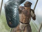  2017 abs anthro biped black_fur black_nipples black_nose brown_fur bulge canine clothed clothing digital_media_(artwork) dog dutch_angle floppy_ears front_view fur hand_wraps male mammal multicolored_fur muscular muscular_male nipples pecs punch punching_bag rottweiler snout solo standing sweat topless two_tone_fur underwear white_bottomwear white_clothing white_underwear wraps zorro_re 