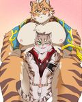  2017 abs anal anal_penetration anthro balls blue_eyes blush cat clothed clothing duo erection feline green_eyes kemono leopard licking licking_lips lin_hu looking_at_viewer male male/male male_penetrating mammal muscular muscular_male nekojishi nipples one_eye_closed open_mouth pang4746 penetration penis sex shu-chi size_difference smile tiger tongue tongue_out wink 