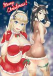  1girl ass black_hair blonde_hair blue_eyes breasts christmas cleavage horns kai_schren large_breasts long_hair midriff navel reiley_mille reindeer see-through senjou_no_valkyria senjou_no_valkyria_4 tail zen_cross 