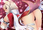  animal_ears ass azur_lane bent_over blonde_hair christmas coattails fur_trim go-it hair_tubes no_pants open_mouth panties scarf side-tie_panties sidelocks solo thong underwear warspite_(azur_lane) watermark web_address white_scarf 