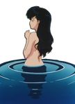  1girl black_hair higurashi_kagome inuyasha long_hair nude solo transparent_background water 