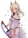  :o ayanami_(azur_lane) azur_lane backlighting bandaid bandaid_on_face bare_shoulders black_panties blonde_hair blurry blush breasts cleavage collarbone covered_navel cowboy_shot dakimakura_(object) doyouwantto eyebrows_visible_through_hair head_tilt headphones highres holding holding_sword holding_weapon long_hair looking_at_viewer medium_breasts no_pants off-shoulder_shirt panties parted_lips pillow ponytail red_eyes see-through shirt short_sleeves sidelocks signature simple_background single_thighhigh solo standing sword thighhighs underwear v-shaped_eyebrows weapon white_background white_legwear white_shirt 