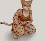  anthro bra clothing cooliehigh crouching feline female fur knife leopard loincloth mammal multicolored_fur solo tribal underwear yellow_eyes 